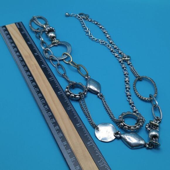 Chico's Distressed Silver Gold Tone Long Necklace, 42" Necklace or Belt - Picture 5 of 8